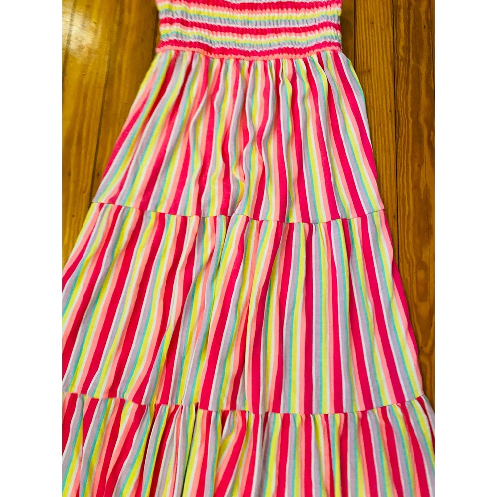 Cat & Jack Girls XL 14/16 Rainbow Striped Smocked Tiered Maxi Dress Pink Multi - Picture 5 of 8